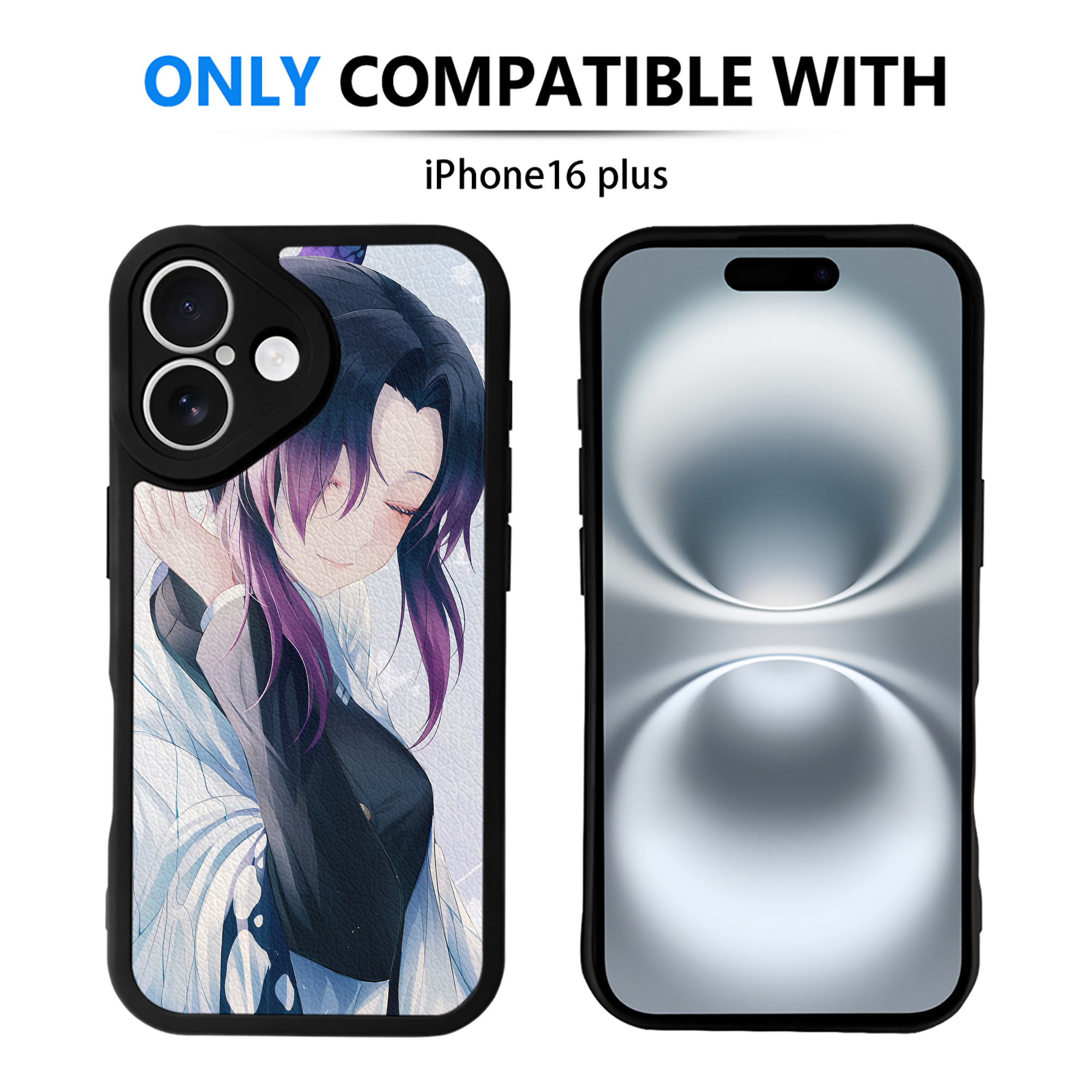 （画像用） 鬼滅の刃（きめつのやいば）蟲柱-胡蝶 しのぶ／こちょう しのぶ Kochou Shinobu 【iPhone 16シリーズ対応】シリコンスマホケース（レザー調） 材質：シリコン